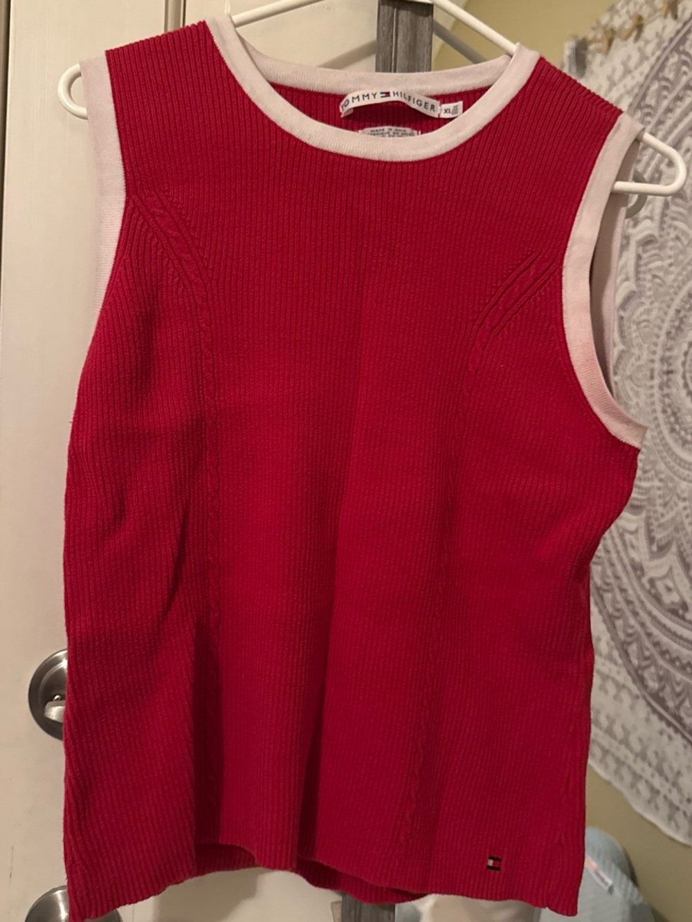 Tommy Hilfiger Red Ribbed Crewneck Tank with White Trim